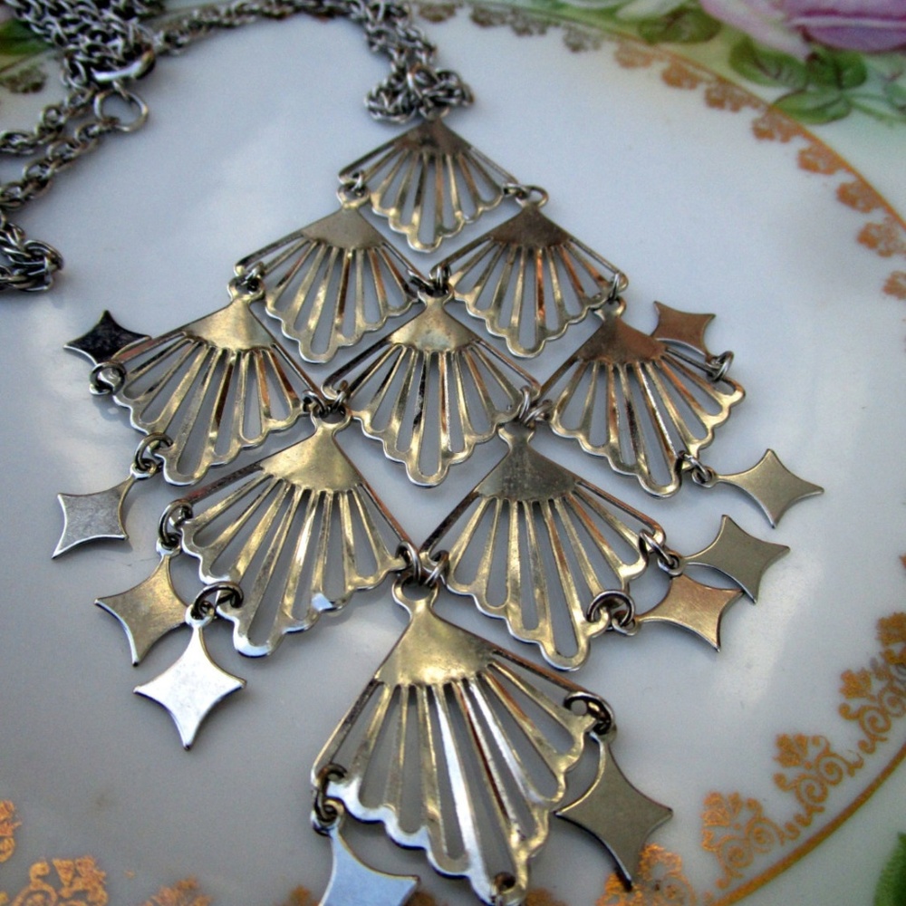 Vintage Silvertone Large Statement Dangle Pendant - image 3